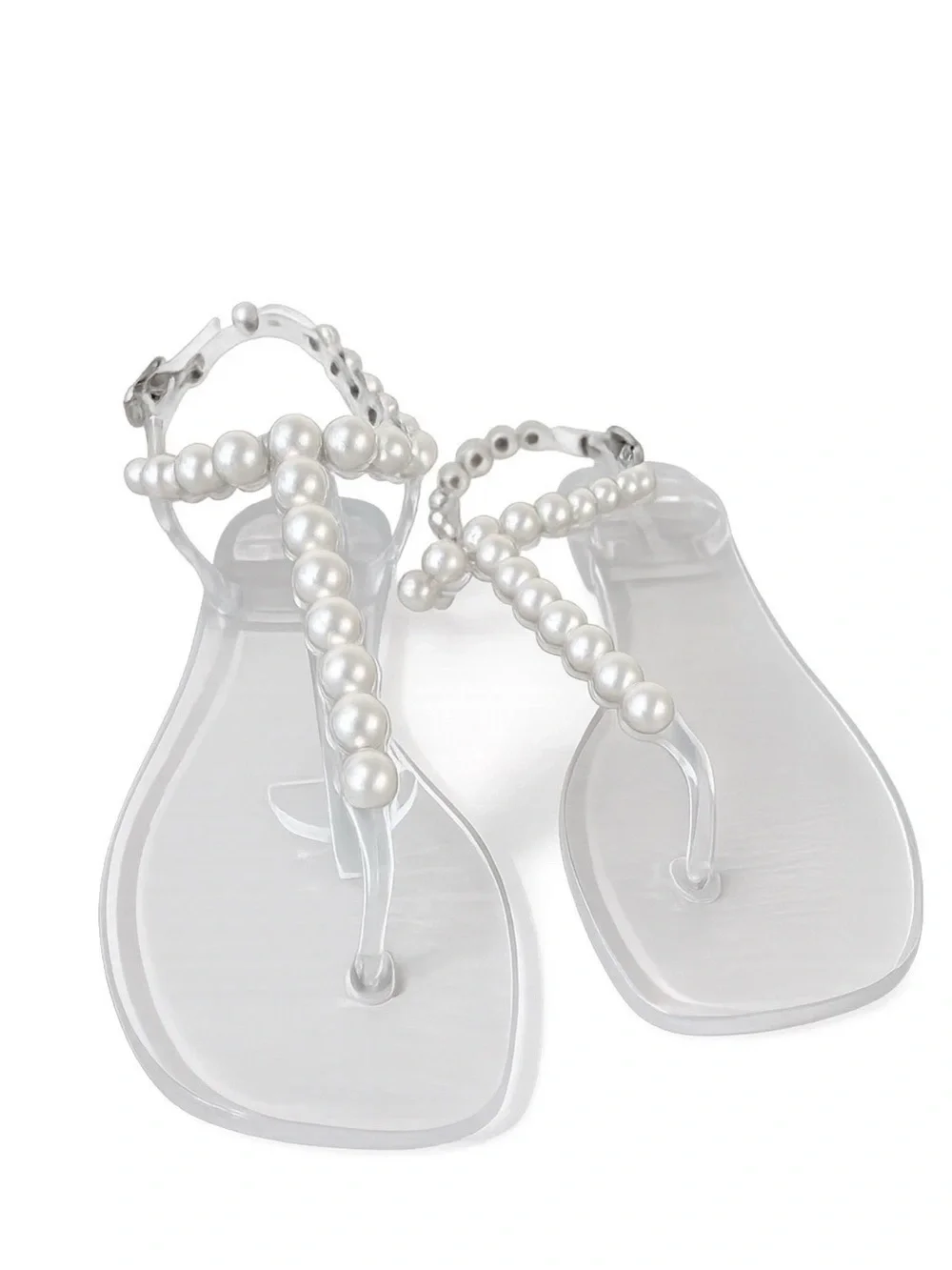 Jeffrey Campbell Pearlesque Clear Jelly Pearl Thong Sandals Size 8 Y2K Chic - Picture 4 of 14